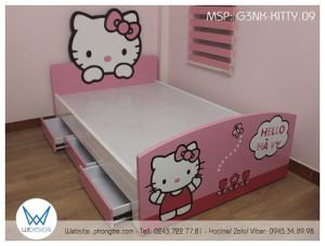 Giường Hello Kitty 1m2 có 3 ngăn kéo G3NK-KITTY.09
