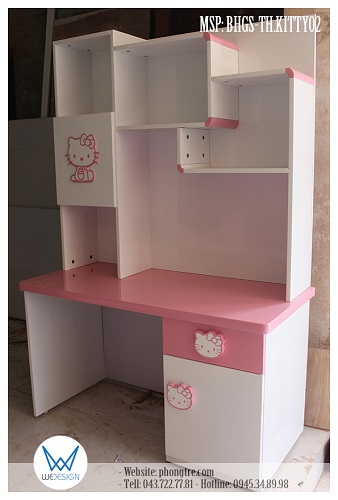 Bàn học Hello Kitty MSP: BHGS-KITTY.02 sắc màu trắng và hồng phấn dịu nhẹ