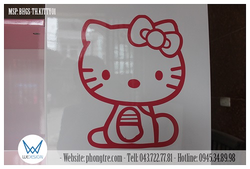 Chi tiết Mèo Hello Kitty trang trí trên cánh tủ trên giá sách liền bàn học MSP: BHGS-TH.KITTY01