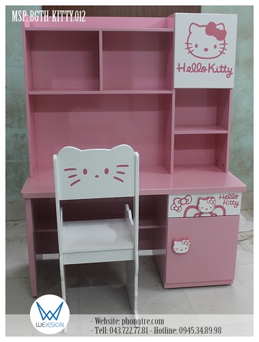 Bộ bàn ghế Hello Kitty và nơ xinh MSP: BGTH-KITTY.012 được sản xuất ở kích thước cho bé gái sử dụng trong 5 năm cấp 1