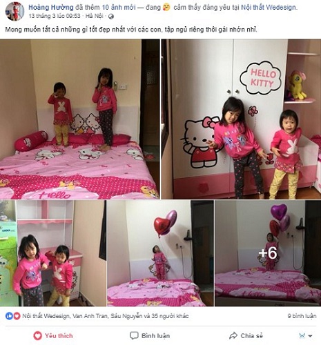 Status check in những hình ảnh đáng yêu của 2 con gái yêu trong căn phòng ngủ chủ đề Hello Kitty của mình