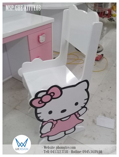 Ghế Hello Kitty mặc váy đầm màu hồng giơ tay chào MSP: GHE-KITTY.03 thiết kế tựa lưng nghiêng