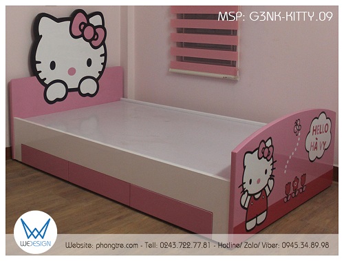 Giường 3 ngăn kéo Hello Kitty G3NK-KITTY.09 kích thước 1m2x2m trong lòng giường